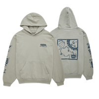Clevr green/gray hoodie with blue graphics on it